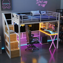 Load image into Gallery viewer, Loft Bed With Built In Work Station, Wardrobe, Storage Staircase And LED
