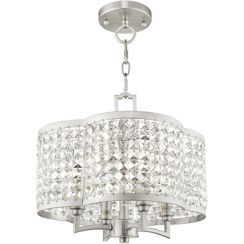 14" Four Light Dimmable Chandelier With Shades - Nickel