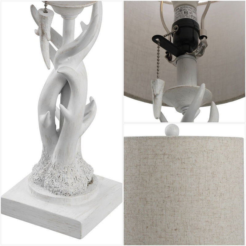 Antlers Desk Lamp LED With Drum Shade - White
