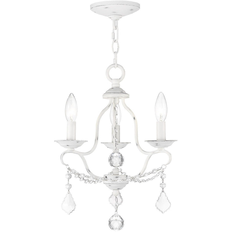17" Three Light Dimmable Chandelier With Shades - Antiqued White