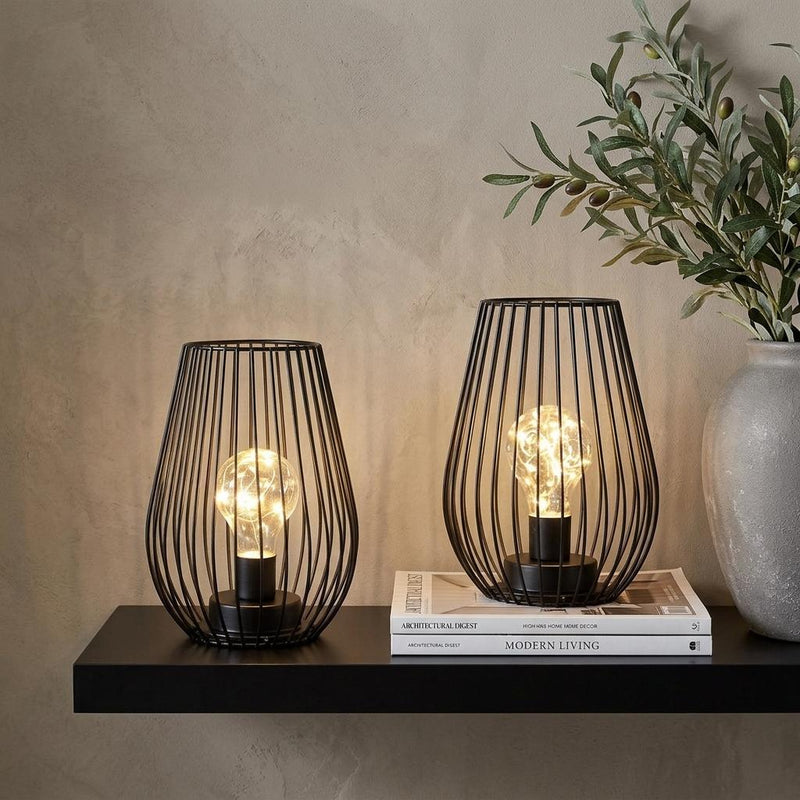 Metal Pierced Battery Powered Desk Lamps (Set of 2) - Black