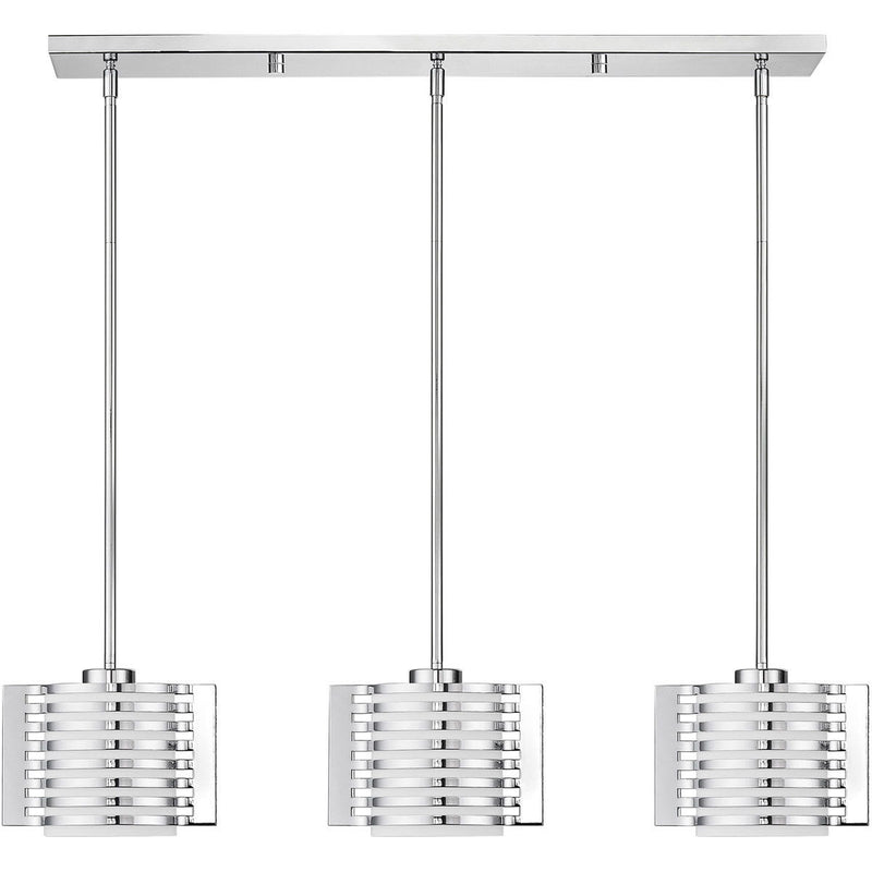 Three Light Metal Dimmable Chandelier With Shades - Silver / Opal