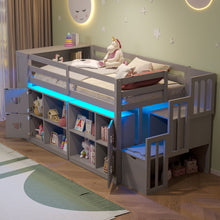 Load image into Gallery viewer, Loft Bed With Storage Cabinets, Staircase Drawers &amp; LED Lights
