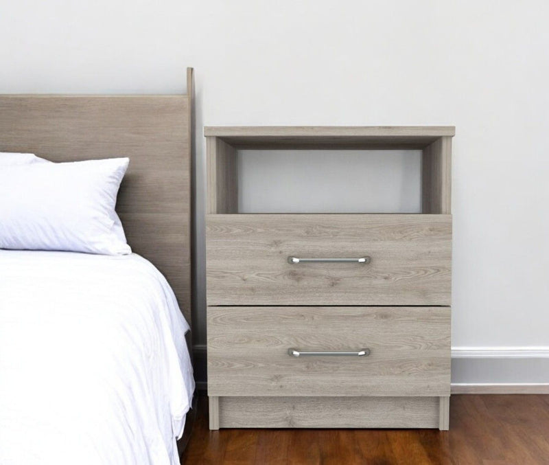 Wood Two Drawer Nightstand - Light Gray