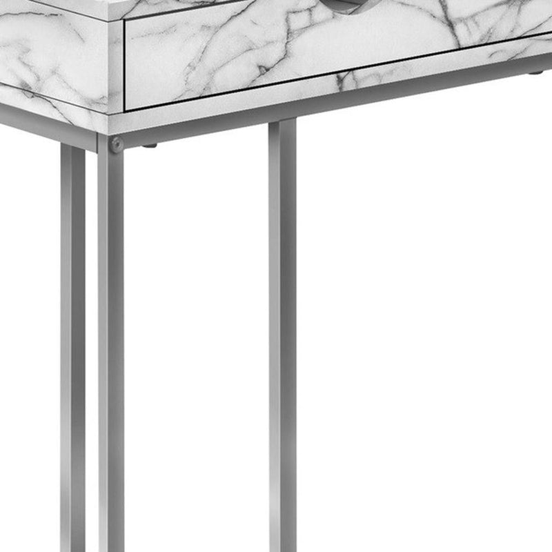 Faux Marble And Iron End Table With Drawer - Gray White And Silver