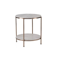 Load image into Gallery viewer, Faux Marble And Iron Round End Table With Shelf - Champagne
