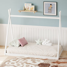 Load image into Gallery viewer, Wood Tent Bed For Kids, Montessori Style Low - Floor Bed, House-Shape Tent Bed Frame
