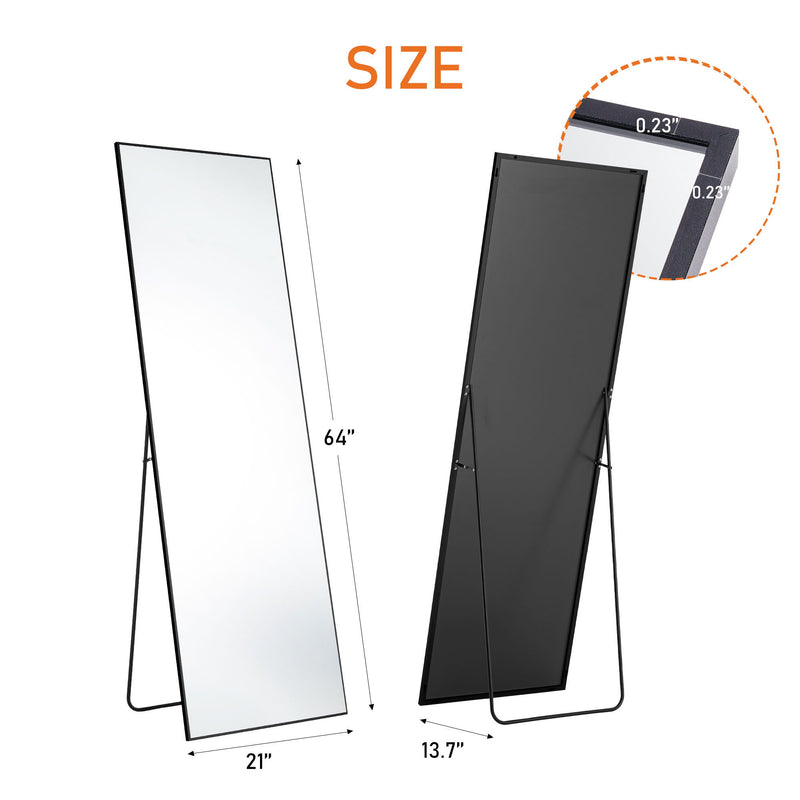 64" Aluminum Arch Freestanding Framed Standing Mirror - Black