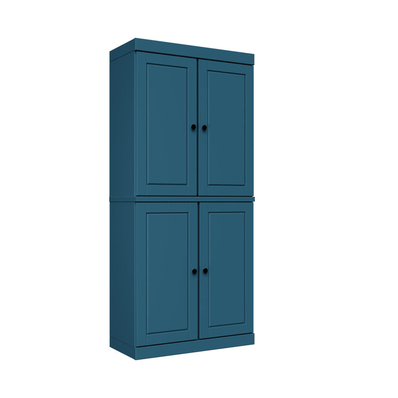 Adjustable Six Tier Library Bookcase With Four Doors (746692) - Teal Blue