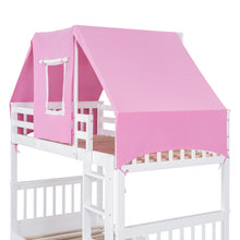 Load image into Gallery viewer, Twin Over Twin Bunk Bed Wood Bed with Tent and Drawers, White+Pink Tent
