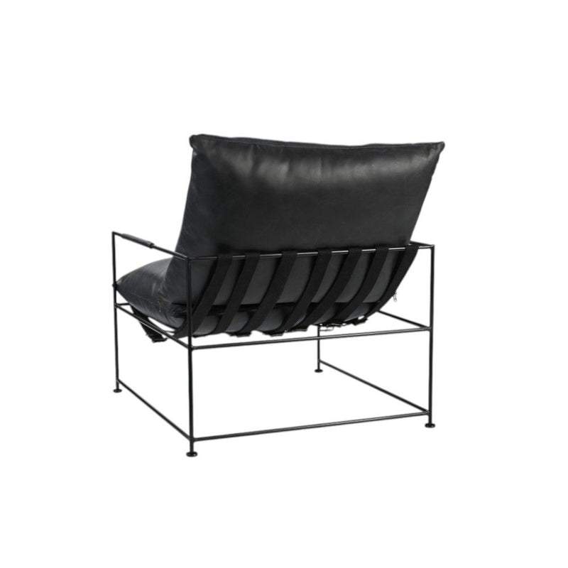 28" Modern Genuine Leather Distressed Arm Chair - Black