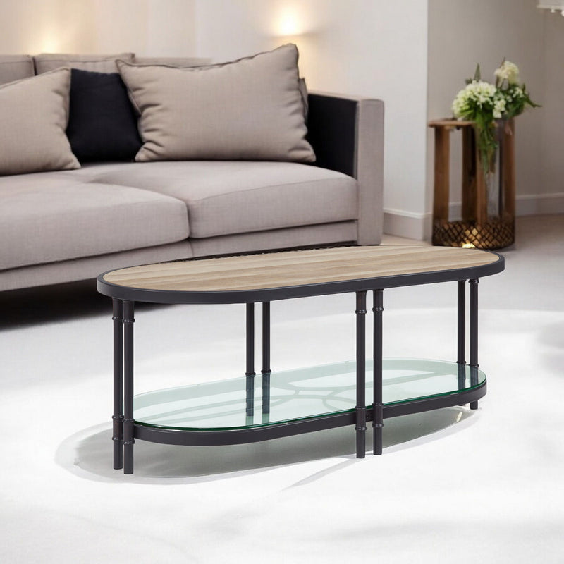 Metal Oval Coffee Table With Shelf - Natural