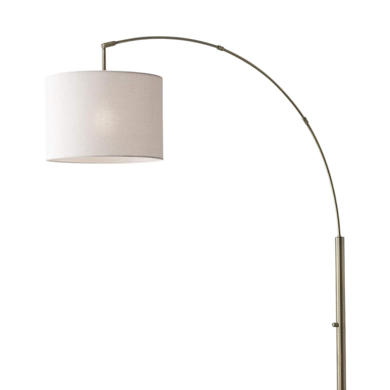 Arc Floor Lamp With Off-White Solid Color Drum Shade - Brass