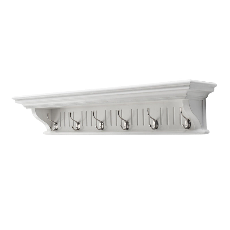 39" Solid Wood Six Hook Wall Mount Coat Rack - White