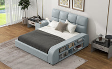 Load image into Gallery viewer, Queen Size Upholstered Platform Bed with Multimedia Nightstand and Storage Shelves, Gray
