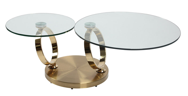 32" Glass And Metal Round Abstract Coffee Table - Clear And Gold