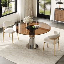 Load image into Gallery viewer, Round Dining Table &amp; Tempered Glass Top - Brown
