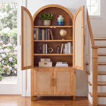 Load image into Gallery viewer, Tall Arched Cabinet With Rattan Doors &amp; Adjustable Shelves

