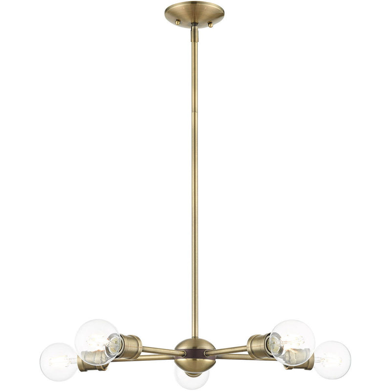 11" Five Light Dimmable Chandelier With Shades - Antiqued Brass