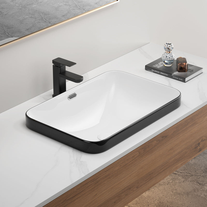 Undermount Bathroom Sink, Vessel Basin For Vanity Countertop - Black White