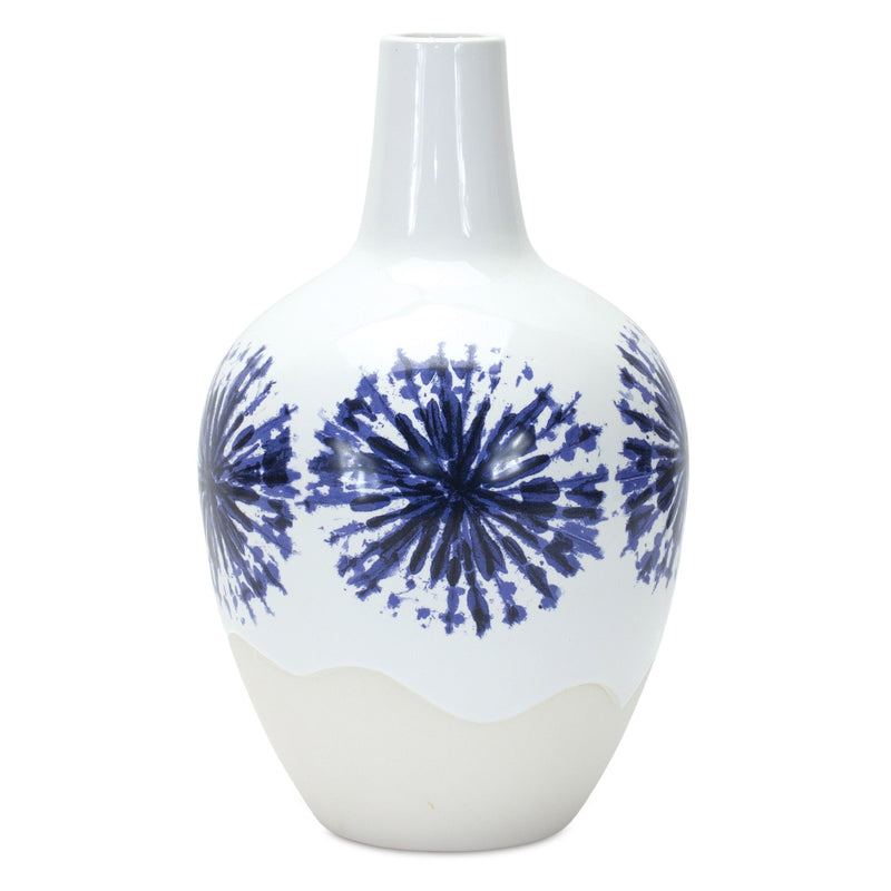 Geometric Medallion Urn Vase - White / White