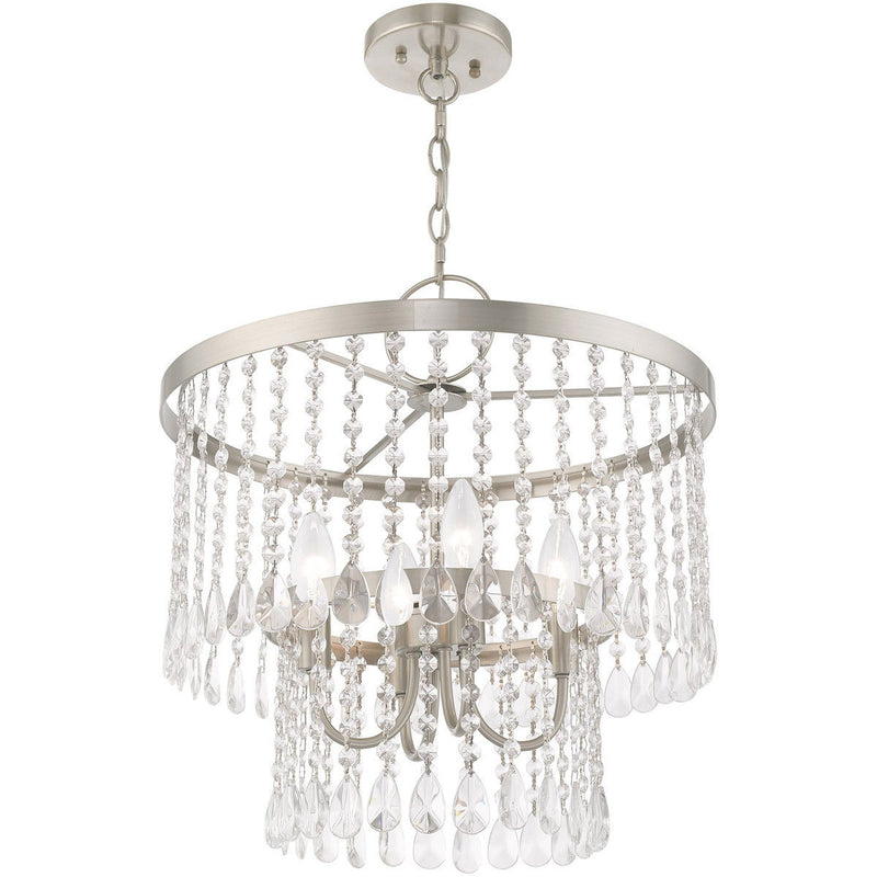 20" Four Light Dimmable Chandelier With Shades - Nickel / Pearl Silver