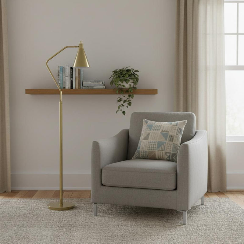 63" Metal Reading Floor Lamp With Metal Cone Shade - Antiqued Brass