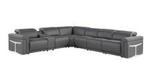 Load image into Gallery viewer, Italian Leather Modular L-Shaped Seven Piece Corner Sectional With Console - Gray
