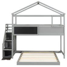 Load image into Gallery viewer, Twin over Full House Bunk Bed with Storage Staircase and Blackboard,Gray(Old SKU: GX001701AAE)
