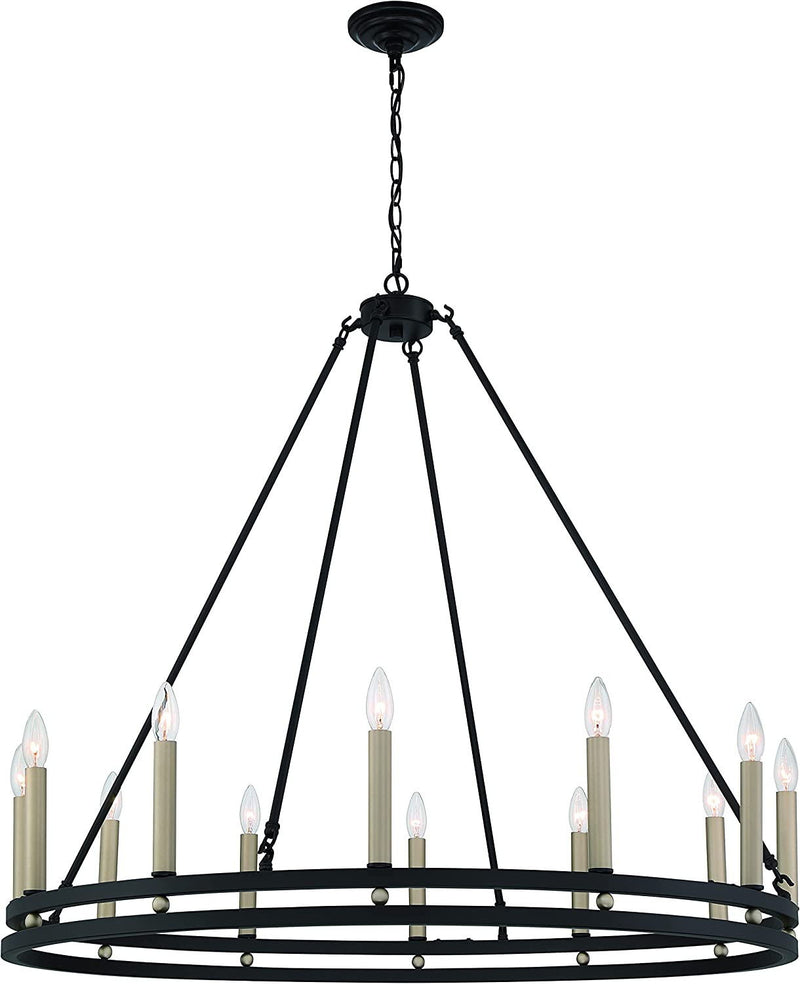 Candle Style Twelve Light Metal Dimmable Chandelier - Black / Gold