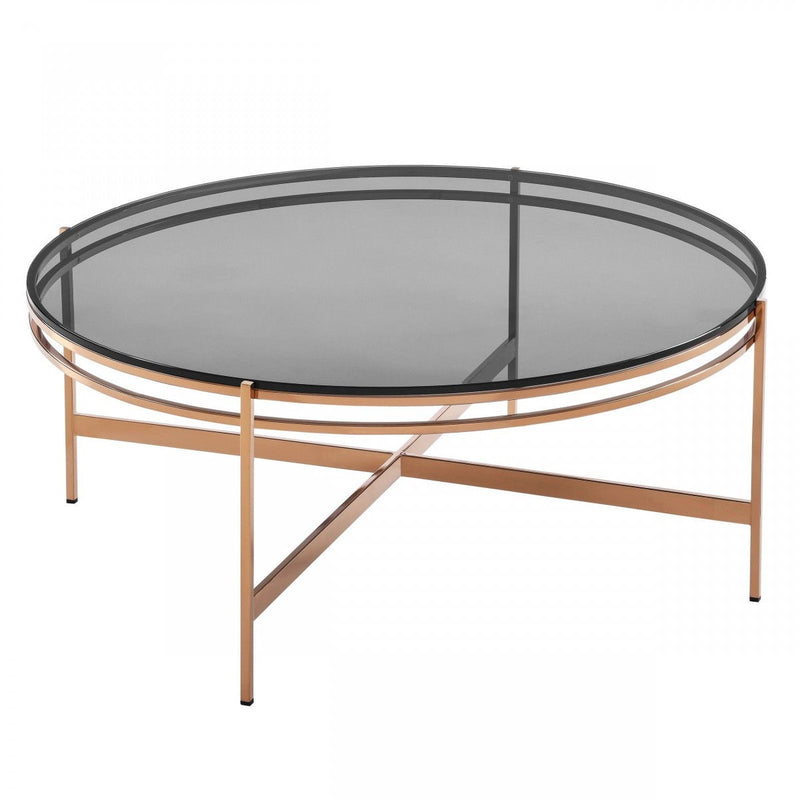Smoked Glass Round Coffee Table - Gold And Dark Gray