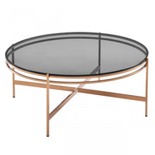 Load image into Gallery viewer, Smoked Glass Round Coffee Table - Gold And Dark Gray
