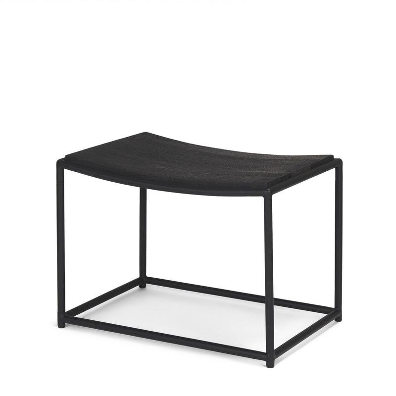Solid Wood And Metal Footstool - Black