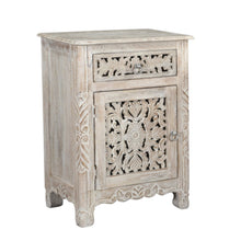Load image into Gallery viewer, One Drawer Floral Carved Solid Wood Nightstand - Distressed White
