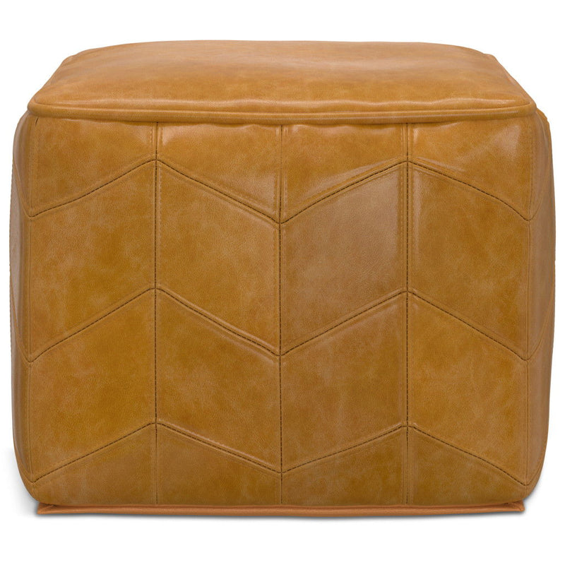 18" Leather Pouf Ottoman - Brown