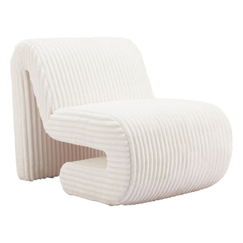 Corduroy Contemporary Shaped Lounge Chair - White