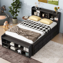 Load image into Gallery viewer, Bed With Bookcase Headboard, Under Bed Storage Drawers And Bed End Storage Case
