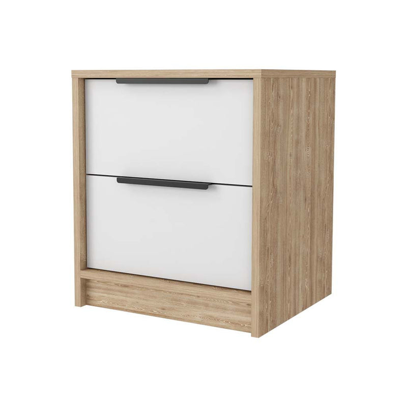 19" Wood Two Drawer Nightstand - White And Natural