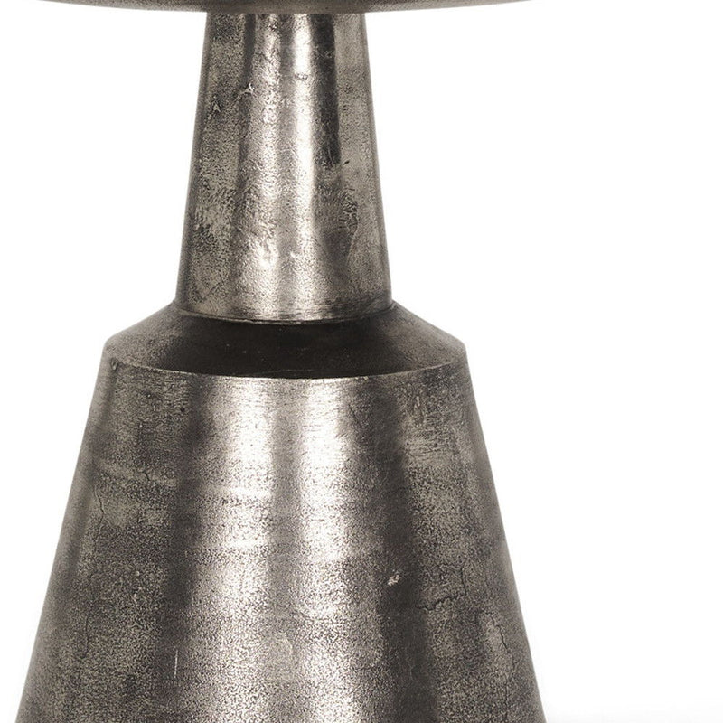 Distressed Iron Round Pedestal End Table - Silver