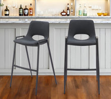 Load image into Gallery viewer, 30" Modern Faux Leather And Steel Low Back Bar Height Bar Chairs (Set of 2) - Black
