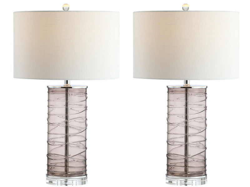 Mauve Table Lamps With Drum Shades (Set of 2) - Gray