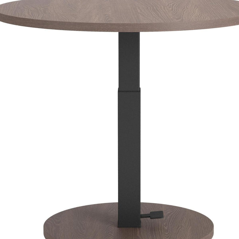 Adjustable Height Wood And Steel Pedestal Base Round Top Dining Table - Walnut And Black
