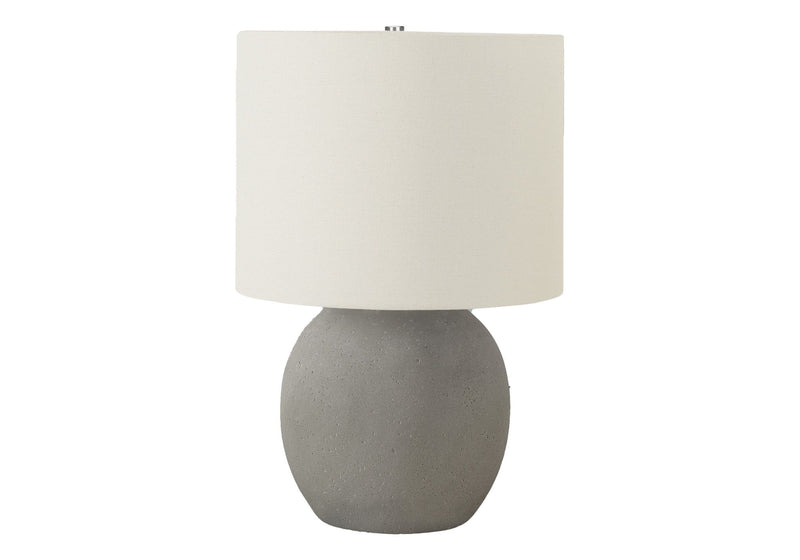 Concrete Round Table Lamp With Ivory Drum Shade - Gray