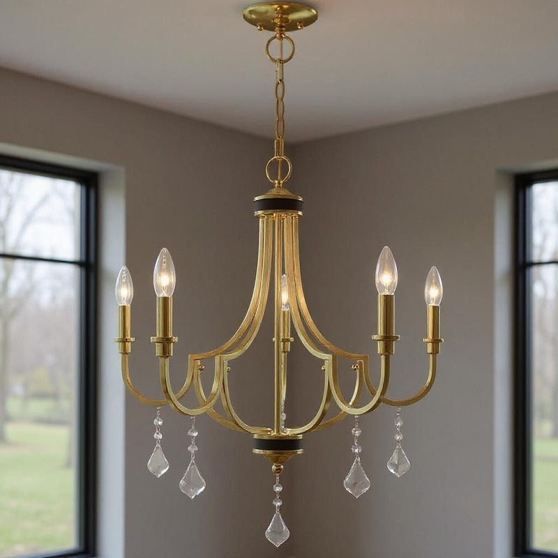 27" Five Light Dimmable Chandelier With Shades - Brass