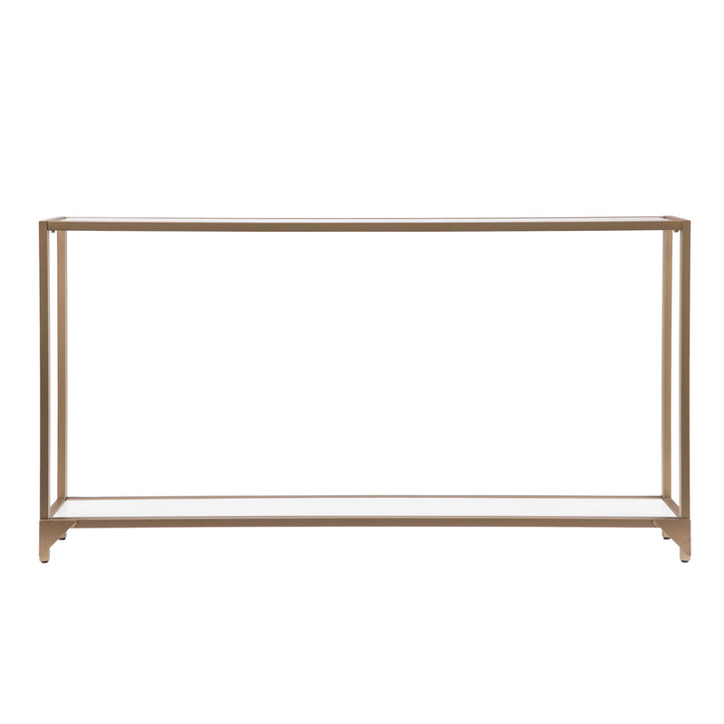 56" Glass Mirrored Frame Console Table With Shelves - Clear / Gold