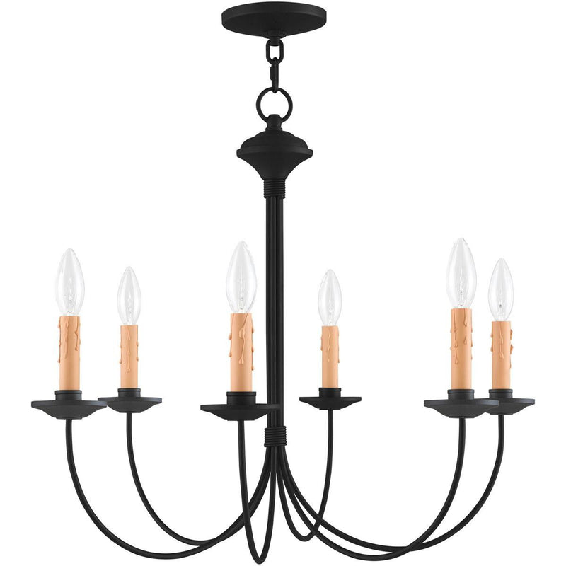 22" Six Light Dimmable Chandelier With Shades - Black