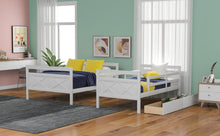 Load image into Gallery viewer, Twin over Full Bunk Bed with Ladder, Two Storage Drawers, Safety Guardrail, White
