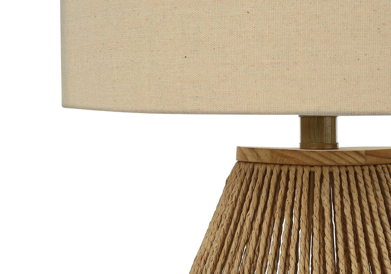 Rattan Geometric Table Lamp With Beige Drum Shade - Brown
