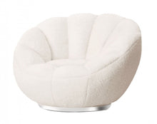 Load image into Gallery viewer, Sherpa And Silver Clamshell Swivel Barrel Chair - White
