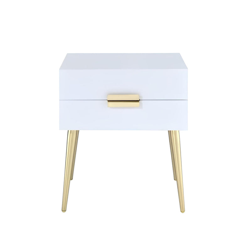 24" End Table With Two Drawers - Gold And White